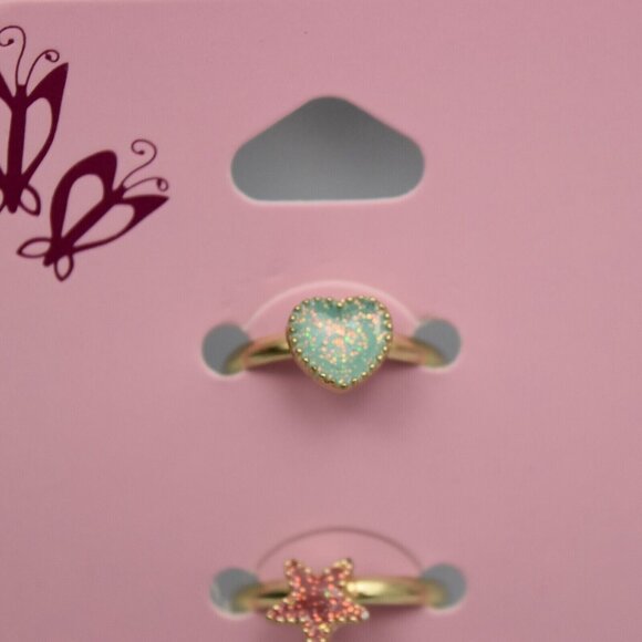 Claires Club Girls Ring Set of 5 Enamel Rings Adjustable Heart Star Moon Crown - Picture 3 of 7